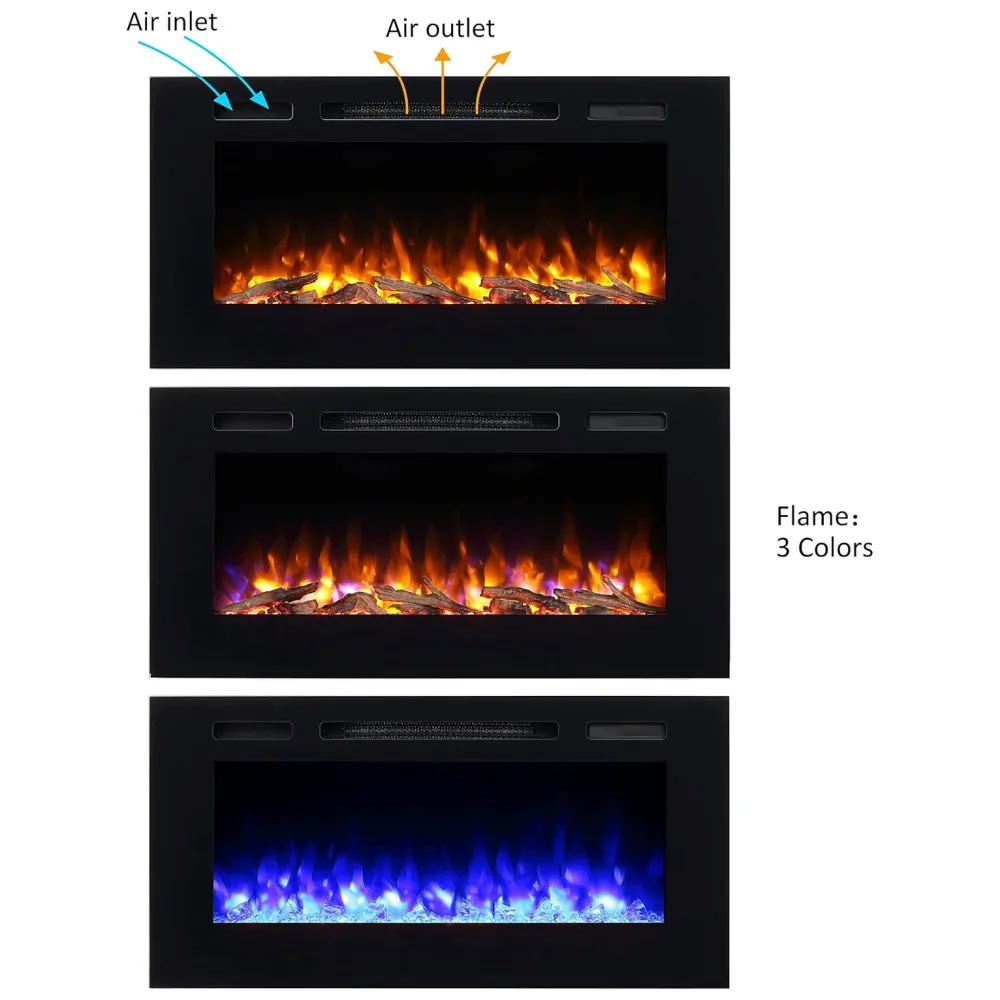 Lareira Elétrica de Embutir A50x101L, com Controle Remoto, 1500W, 110v, PURAFLAME EF172B, Preto