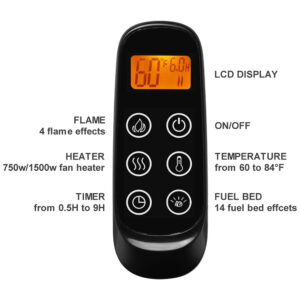 Lareira Elétrica de Embutir A50x101L, com Controle Remoto, 1500W, 110v, PURAFLAME EF172B, Preto