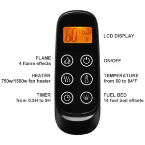 Lareira Elétrica de Embutir A50x101L, com Controle Remoto, 1500W, 110v, PURAFLAME EF172B, Preto