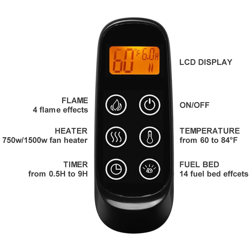 Lareira Elétrica de Embutir A50x101L, com Controle Remoto, 1500W, 110v, PURAFLAME EF172B, Preto
