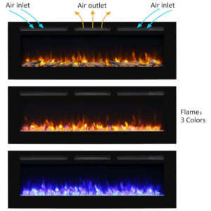 Lareira Elétrica de Embutir A50x152L, com Controle Remoto, 1500W, 110v, PURAFLAME EF174B, Preto