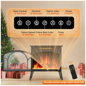 ectq1k9bypdc0b_1 jpg - Lareira Elétrica Portátil com Chama Realista, Controle Remoto e Temporizador, 110V 1500W, COWSAR, Preta