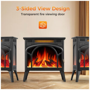 ectq1k9bypdc0b_3 jpg - Lareira Elétrica Portátil com Chama Realista, Controle Remoto e Temporizador, 110V 1500W, COWSAR, Preta