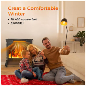 ectq1k9bypdc0b_4 jpg - Lareira Elétrica Portátil com Chama Realista, Controle Remoto e Temporizador, 110V 1500W, COWSAR, Preta