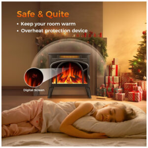 ectq1k9bypdc0b_5 jpg - Lareira Elétrica Portátil com Chama Realista, Controle Remoto e Temporizador, 110V 1500W, COWSAR, Preta