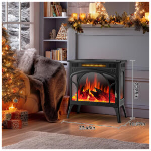 ectq1k9bypdc0b_6 jpg - Lareira Elétrica Portátil com Chama Realista, Controle Remoto e Temporizador, 110V 1500W, COWSAR, Preta