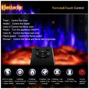 ectq1njwbhfb0b_3 jpg - Lareira Elétrica Portátil Autônoma com Chamas Realista 3D, 4 Cores Variáveis e Controle Remoto, 110V 1500W, Electactic, Cinza