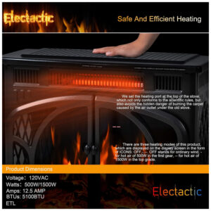 ectq1njwbhfb0b_5 jpg - Lareira Elétrica Portátil Autônoma com Chamas Realista 3D, 4 Cores Variáveis e Controle Remoto, 110V 1500W, Electactic, Cinza