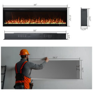 ectq1wh27y1d0b_6 jpg - Lareira Elétrica de Embutir A54x161L cm com 13 Cores de Chama Ajustáveis, Termostato, Temporizador, Controle Remoto e Digital, Conjunto de Toras e Cristal, 110V 1500W, Mystflame, Preta