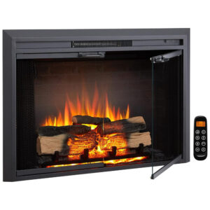 Lareira Elétrica de Embutir A66x98L cm com Controle Remoto, Som de Crepitação de Fogo e Porta de Vidro, 110V 1500W, Legend Flame EF265B, Preta