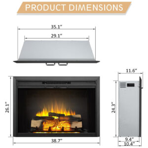 Lareira Elétrica de Embutir A66x98L cm com Controle Remoto, Som de Crepitação de Fogo e Porta de Vidro, 110V 1500W, Legend Flame EF265B, Preta