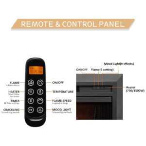 Lareira Elétrica de Embutir A66x98L cm com Controle Remoto, Som de Crepitação de Fogo e Porta de Vidro, 110V 1500W, Legend Flame EF265B, Preta
