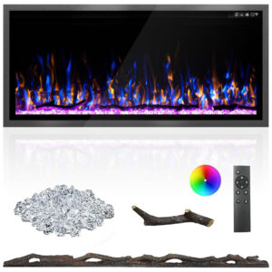 ectq23zy44pd0b_0 jpg - Lareira Elétrica de 107 cm, Ultrafina, Embutida ou de Parede, Troncos, Madeira Flutuante ou Cristais, Controle Remoto, Termostato,Timer,Kucreiheat