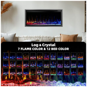 ectq23zy44pd0b_1 jpg - Lareira Elétrica de 107 cm, Ultrafina, Embutida ou de Parede, Troncos, Madeira Flutuante ou Cristais, Controle Remoto, Termostato,Timer,Kucreiheat