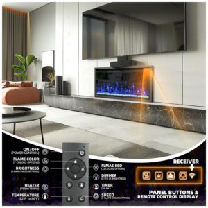 ectq23zy44pd0b_2 jpg - Lareira Elétrica de 107 cm, Ultrafina, Embutida ou de Parede, Troncos, Madeira Flutuante ou Cristais, Controle Remoto, Termostato,Timer,Kucreiheat