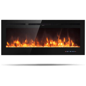 Lareira Elétrica de Embutir A54x127L cm com 9 Cores de Chamas, Controle de Temperatura, Temporizador e Controle Digital, 110V 1500W, Tangkula, Preta