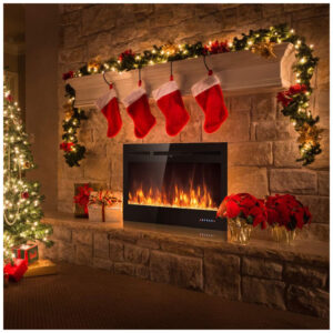 Lareira Elétrica de Embutir A54x127L cm com 9 Cores de Chamas, Controle de Temperatura, Temporizador e Controle Digital, 110V 1500W, Tangkula, Preta