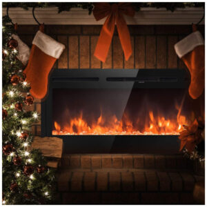 Lareira Elétrica de Embutir A54x127L cm com 9 Cores de Chamas, Controle de Temperatura, Temporizador e Controle Digital, 110V 1500W, Tangkula, Preta