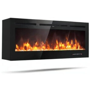 Lareira Elétrica de Embutir A54x127L cm com 9 Cores de Chamas, Controle de Temperatura, Temporizador e Controle Digital, 110V 1500W, Tangkula, Preta