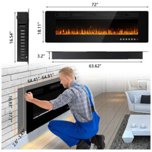 ectq2dbh36q90b_5 jpg - Lareira Elétrica de Embutir A45x182L com Controle Remoto, Temporizador e Chamas Ajustavel, 110V, BOSSIN, Preta