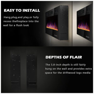 ectq2dbh36q90b_7 jpg - Lareira Elétrica de Embutir A45x182L com Controle Remoto, Temporizador e Chamas Ajustavel, 110V, BOSSIN, Preta