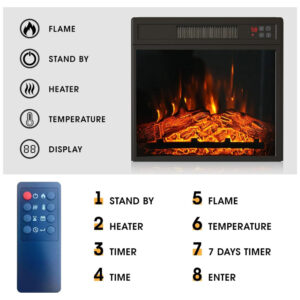 ectq2dr1jyhc0b_3 jpg - Lareira Elétrica de Embutir A44x59L cm com Brilho de Chama Ajustável, Baixo Ruído, Temporizador, Controle Remoto e Digital, 110V 1400W, Vabches, Preta