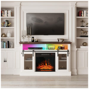 ectq2dr1jyhc0b_5 jpg - Lareira Elétrica de Embutir A44x59L cm com Brilho de Chama Ajustável, Baixo Ruído, Temporizador, Controle Remoto e Digital, 110V 1400W, Vabches, Preta