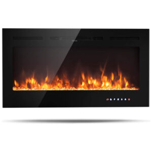 Lareira Elétrica de Embutir A54x101L cm com 9 Cores de Chamas, Controle de Temperatura, Temporizador e Controle Digital, 110V 1500W, Tangkula, Preta