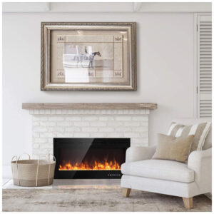 Lareira Elétrica de Embutir A54x101L cm com 9 Cores de Chamas, Controle de Temperatura, Temporizador e Controle Digital, 110V 1500W, Tangkula, Preta