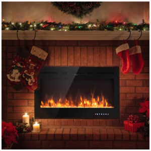 Lareira Elétrica de Embutir A54x101L cm com 9 Cores de Chamas, Controle de Temperatura, Temporizador e Controle Digital, 110V 1500W, Tangkula, Preta