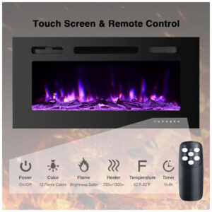 ectq2h2tf1v80b_1 jpg - Lareira Elétrica de Embutir A54x101L com Controle Remoto e Luz de LED, 1500W, 110v, CEARTRY electric fireplace inserts, Preto