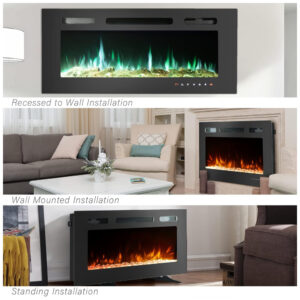 ectq2h2tf1v80b_4 jpg - Lareira Elétrica de Embutir A54x101L com Controle Remoto e Luz de LED, 1500W, 110v, CEARTRY electric fireplace inserts, Preto