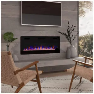 ectq2k7txzk80b_2 jpg - Lareira Elétrica BOSSIN de Embutir Ultrafina A45x106L com Controle Remoto e Digital, Luz LED, Chama Ajustável 110V, 1500W, Preta