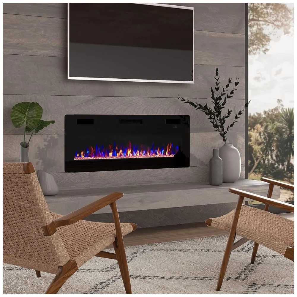 ectq2k7txzk80b_2 jpg - Lareira Elétrica BOSSIN de Embutir Ultrafina A45x106L com Controle Remoto e Digital, Luz LED, Chama Ajustável 110V, 1500W, Preta