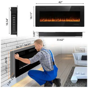 ectq2k7txzk80b_5 jpg - Lareira Elétrica BOSSIN de Embutir Ultrafina A45x106L com Controle Remoto e Digital, Luz LED, Chama Ajustável 110V, 1500W, Preta