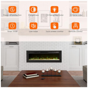 ectq34pt1cf80b_1 jpg - Lareira Elétrica de Embutir A54x127L com Controle Remoto e Luz de LED, 1500W, 110v, PAOLFOX Electric Fireplace, Preto