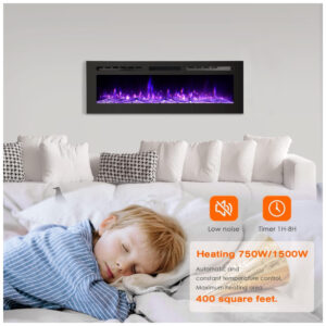 ectq34pt1cf80b_4 jpg - Lareira Elétrica de Embutir A54x127L com Controle Remoto e Luz de LED, 1500W, 110v, PAOLFOX Electric Fireplace, Preto