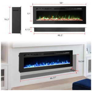 ectq34pt1cf80b_6 jpg - Lareira Elétrica de Embutir A54x127L com Controle Remoto e Luz de LED, 1500W, 110v, PAOLFOX Electric Fireplace, Preto
