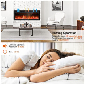 ectq3574fr7b0b_4 jpg - Lareira Elétrica de Embutir Ultrafina A44x127L cm com Temporizador, 12 Cores de Chamas e Controle Remoto, 110V 1500W, Sixfivsevn, Preta