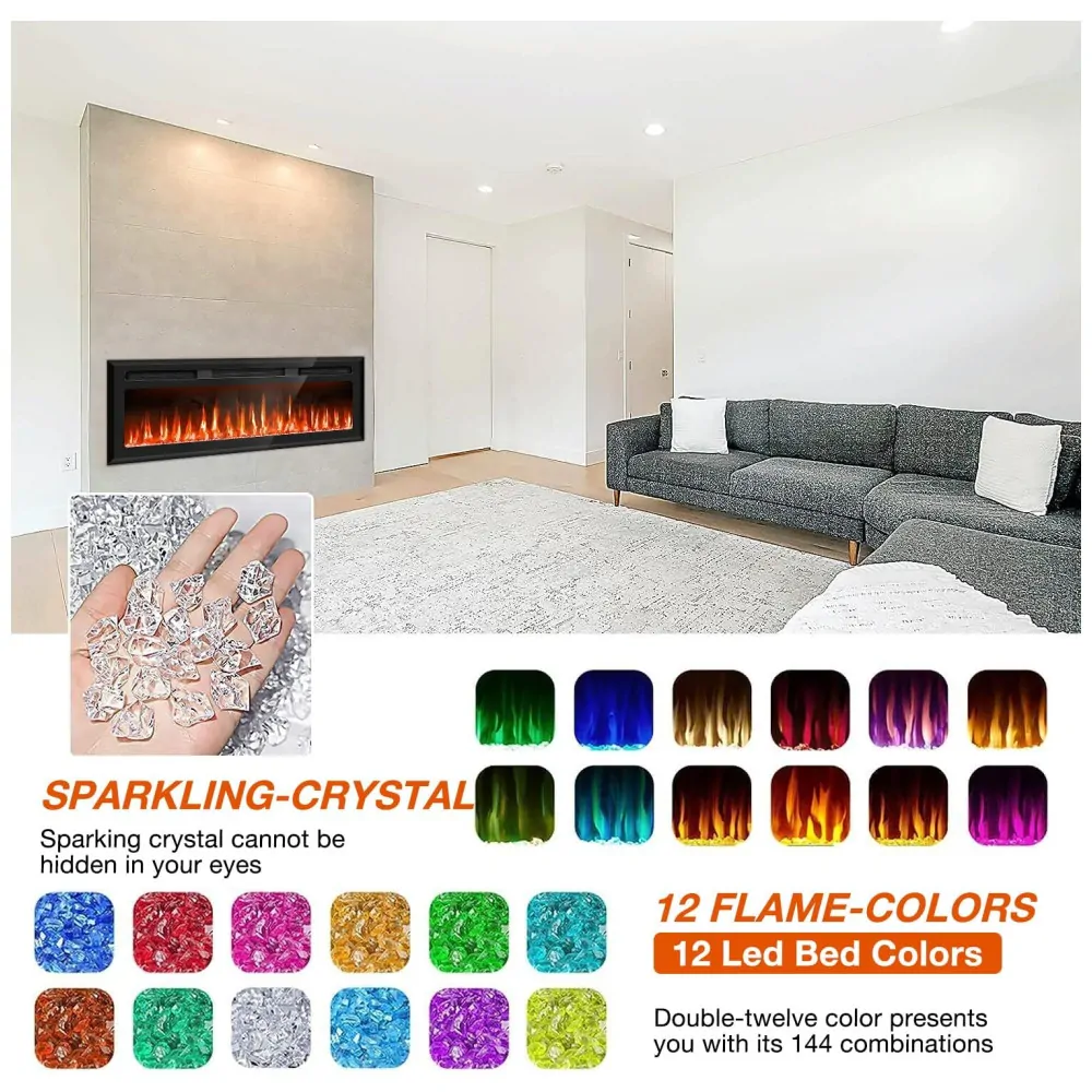 ectq3574fr7b0b_5 jpg - Lareira Elétrica de Embutir Ultrafina A44x127L cm com Temporizador, 12 Cores de Chamas e Controle Remoto, 110V 1500W, Sixfivsevn, Preta