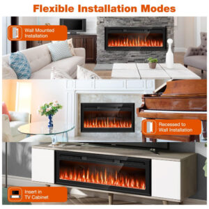 ectq3574fr7b0b_6 jpg - Lareira Elétrica de Embutir Ultrafina A44x127L cm com Temporizador, 12 Cores de Chamas e Controle Remoto, 110V 1500W, Sixfivsevn, Preta