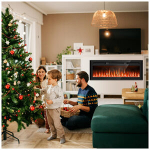 ectq3574fr7b0b_8 jpg - Lareira Elétrica de Embutir Ultrafina A44x127L cm com Temporizador, 12 Cores de Chamas e Controle Remoto, 110V 1500W, Sixfivsevn, Preta