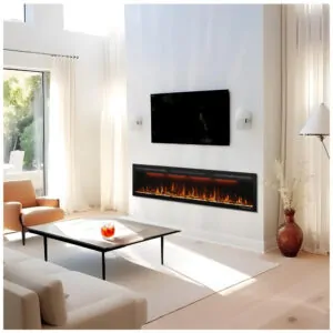 Lareira Elétrica de Embutir A45x152L com Controle Remoto e Digital, Luz LED, Chama Ajustável 1500W, 110v, MYSTFLAME, Preto