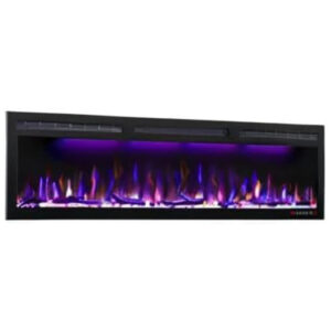 Lareira Elétrica de Embutir A45x152L com Controle Remoto e Digital, Luz LED, Chama Ajustável 1500W, 110v, MYSTFLAME, Preto