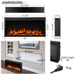 Lareira Elétrica de Embutir A45x101L com Controle Remoto, 110V , LegendFlame EF286, Preta
