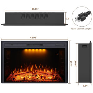 Lareira Elétrica de Embutir A69x109L com Controle Remoto e Proteção contra Superaquecimento, 1500W, 110v, VALUXHOME VEF40T, Preto