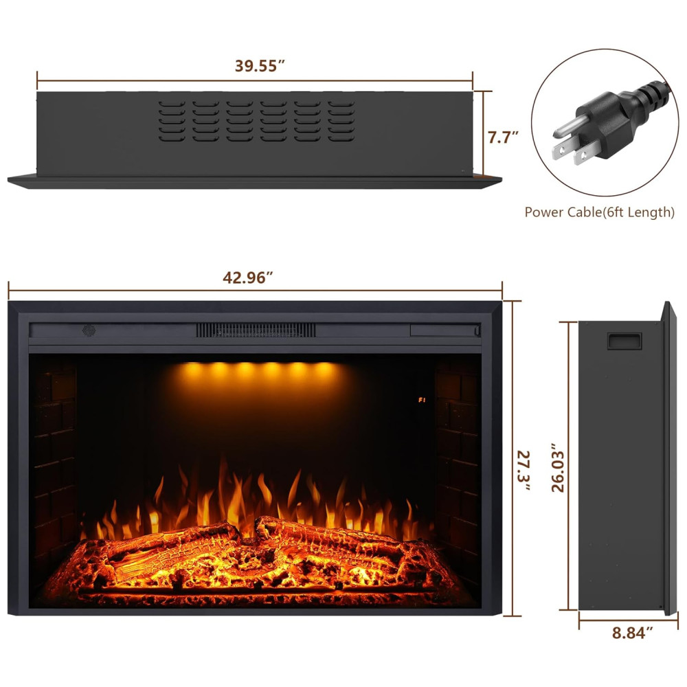 Lareira Elétrica Valuxhome 109x70cm 1500W Chamas LED Som Embutir 110V
