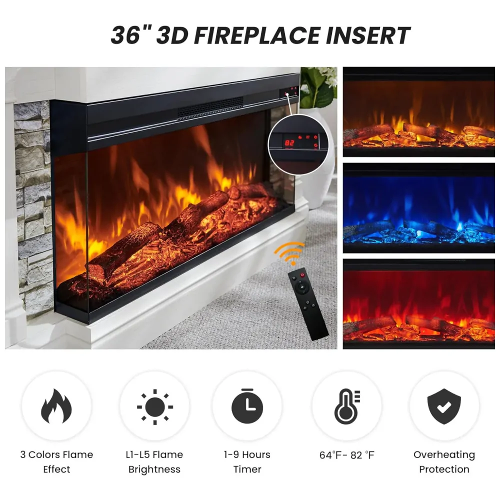 ectq3fx393kd0b_2 jpg - Lareira Elétrica de Embutir A91x132L cm com Inserção de Vidro de 3 Lados e Armario de Armazenamento, 110V, OKD, Branca