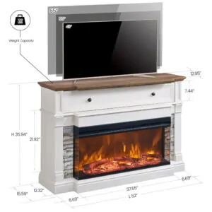 ectq3fx393kd0b_4 jpg - Lareira Elétrica de Embutir A91x132L cm com Inserção de Vidro de 3 Lados e Armario de Armazenamento, 110V, OKD, Branca