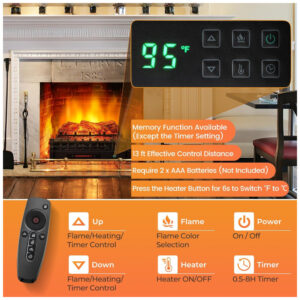 ectq3q4b649c0b_1 jpg - Lareira Elétrica Ecológica 26 66 cm com Controle Remoto, Cores de Chama Ajustáveis, Proteção Contra Superaquecimento e Temporizador de 8H, 110V 1500W, Tangkula, Preta